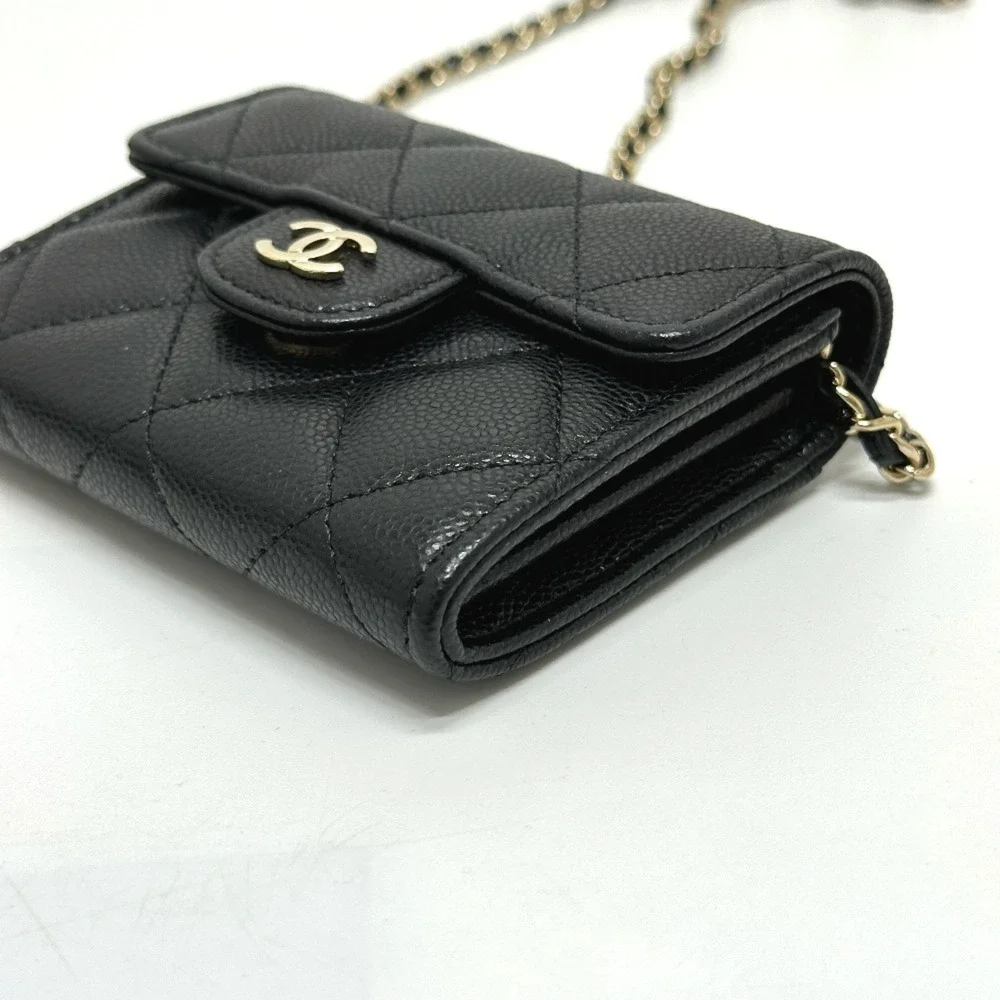 CHANEL Black Caviar Leather Logo Pochette Wallet